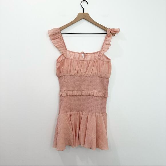 Tularosa Janine Pink Dress Smocked Ruffle Mini XL Coquette Romantic - Picture 3 of 8